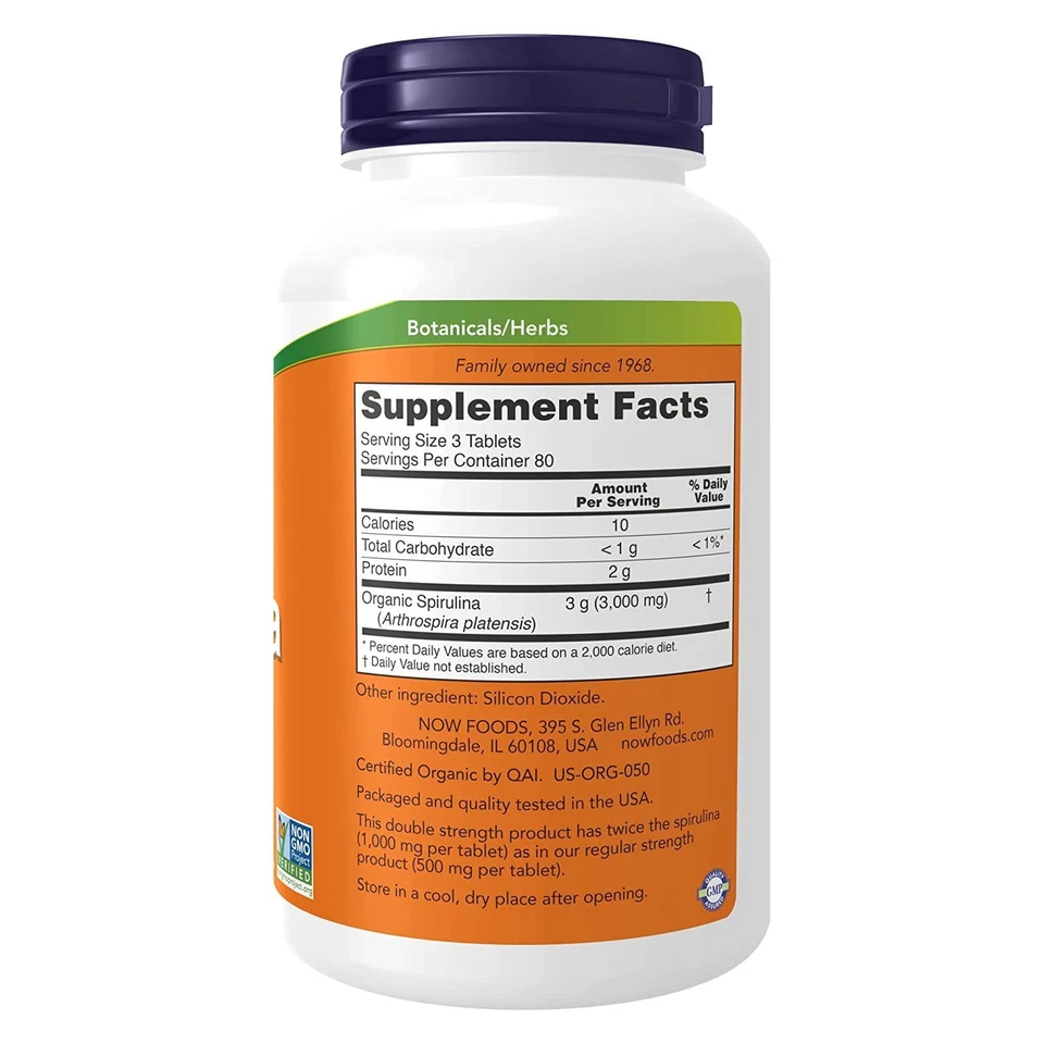 NOW FOODS Espirulina Doble Fuerza 1000 mg Orgánica 240 Comprimidos Foto 2 de 4