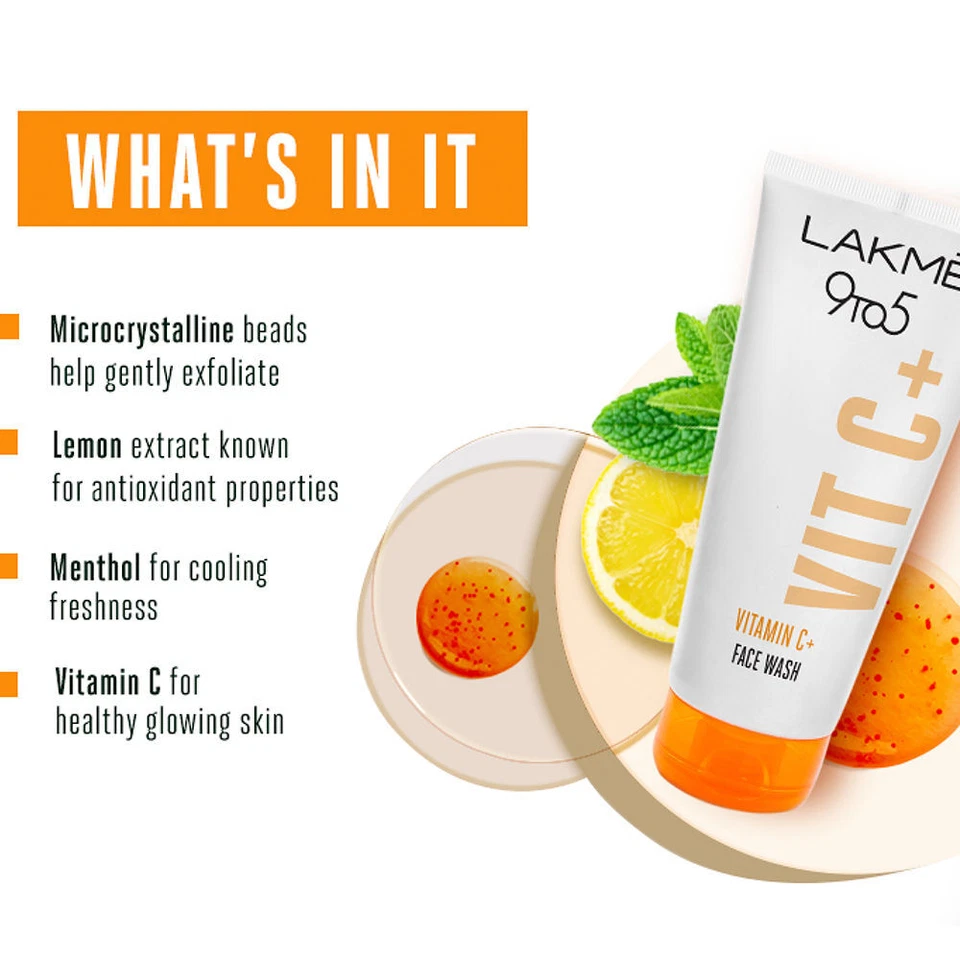 100gm LAKMÉ 9To5 Vitamina C Lavado Facial con Cuentas Microcristalinas Para Refrescar Foto 4 de 4