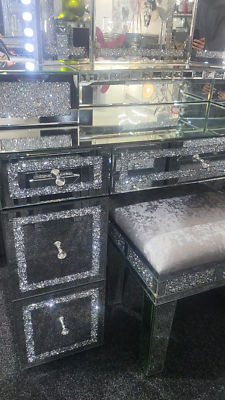 Mirrored Dressing Table Silver Glitter 7 Drawers Bedroom Set with Mirror | eBay UK Mirrored Dressing Table Silver Glitter 7 Drawers Bedroom Set with Mirror | eBay UK