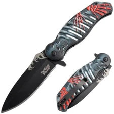 8.5" DARK FANTASY BLADES SKELETON GRAPHIC SPRING ASSISTED FOLDING KNIFE RED