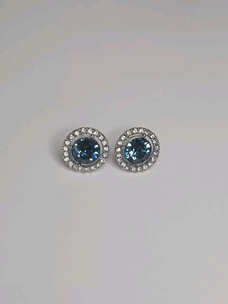Givenchy Earrings Blue Crystal Studs Pierced Silver Tone