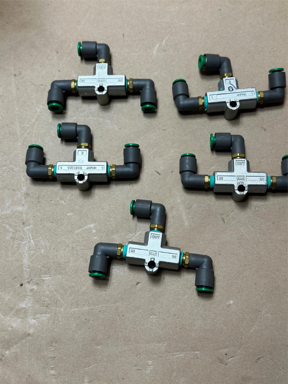 5x Pack Lot SMC VR1210 Pneumatic Air Metal Shuttle Check Valve w/ 1/4" Fittings