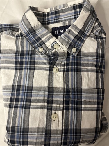 Boys Children’s Place Blue Plaid Long Sleeve Button Up Shirt, Size L 10/12 - Picture 4 of 6