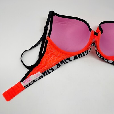 Victorias Secret PINK Push Up Bra Size 32D Neon Orange