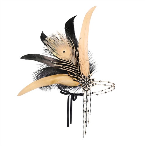 1920s Flapper Feather Rhinestone Headband, Showgirl Headpiece, Gatsby Style - Foto 14 di 16