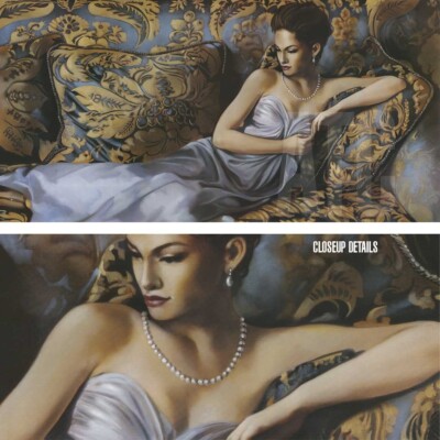 54W''x27H'' THE DUCHESS by RON DI SCENZA - WOMAN DRESS LAYING ON SOFA BED CANVAS