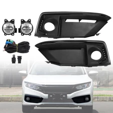 Fit For 2019-2020 Honda Civic Sedan Coupe Front Bumper Fog Lights+Switch+Bezels
