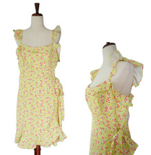 BCBG Lemon Drop Floral Ruffle Dress 12 Cottagecore Boho Farm Summer Resort NWT