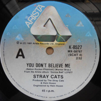 Stray Cats ORIG OZ 45 You don't believe me EX '81 Arista K8527 Rockabilly 
