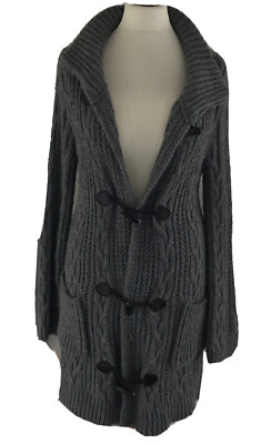 Zero Strickjacke 42 Grau Dufflecoat Zopfstrick Jacke Wollmischung Longstrick