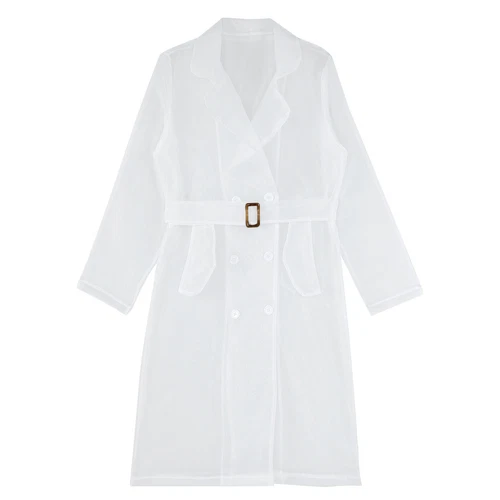 Womens Coat See Through Trench Notch Lapel Jackets Ladies Outerwear Cropped- - Picture 19 of 60