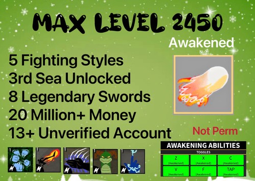 🧧 BLOX FRUIT ACCOUNT | 🌟 MAX LEVEL 2450 | ✅ 13+ UNVERIFIED | 💳 BEST -  SELLER!