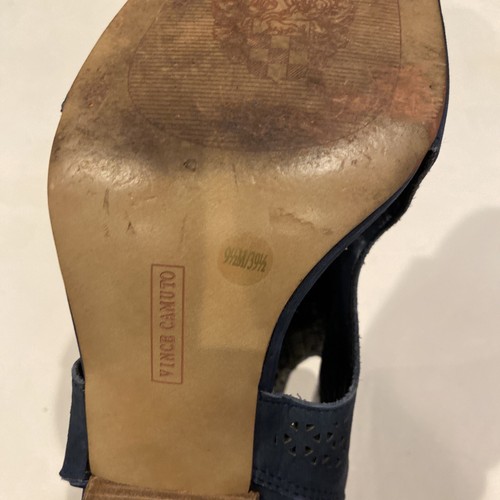 (1) Trendy Pair Of Navy Blue Vince Camuto Suede Sandal Heels Women’s Size 9.5 - Picture 12 of 22