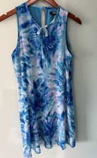 Chaps Women's 6 Blue Tie Dye Sleeveless Dress Lined Knee Length Trapeze Swing