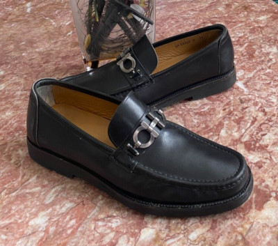 Salvatore Ferragamo Men's Gancini Horse Bit Black Leather Loafers