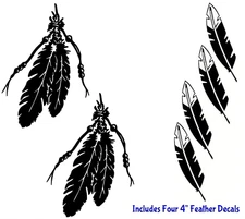 Native American Feathers Two Black Vinyl Decals car truck windows laptop tablet