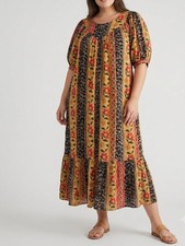 Rosemary & Ivy Boho Patchwork Gauze Stretch Maxi Dress 3X Relaxed