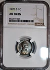 NGC AU-58 BN 1920-S Lincoln Cent, Strong Mint Luster & Barely Circulated.