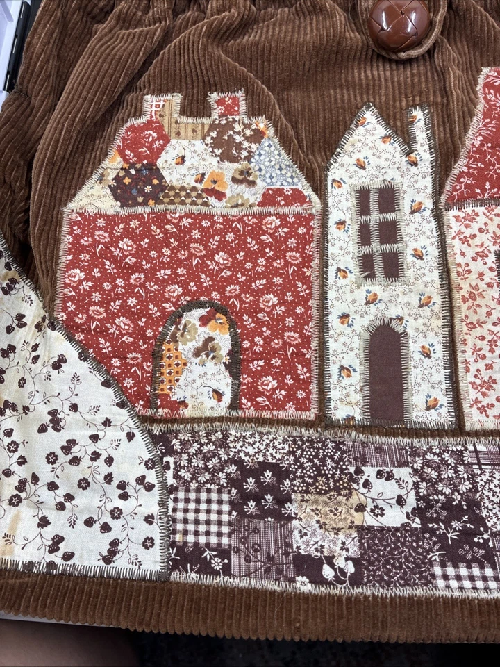 Bolso de Mano de Pana de Colección, Asa de Acrílico, Casa Acolchada Marrón Otoño **Manchas Como Se Muestra* Foto 4 de 4