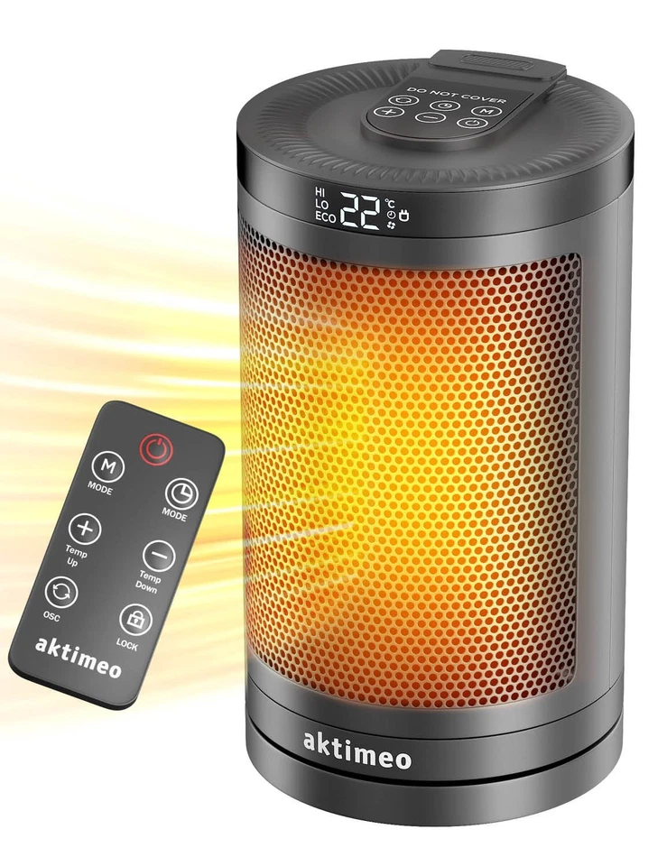 aktimeo Keramik Heizlüfter, Energiesparender Heater mit Thermostat & Timer