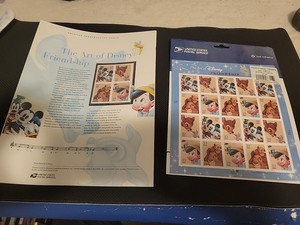 USPS The Art of Disney Friendship, 1 Panel + 1 Set of Stamps, Factory Sealed,