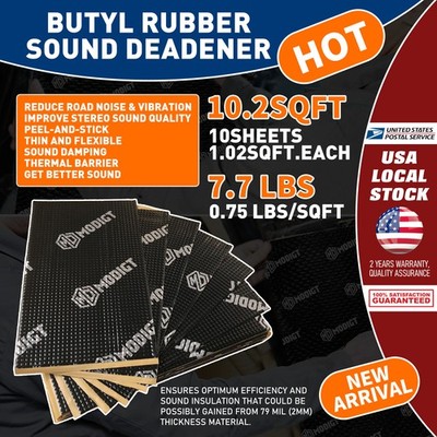 10.2 sqft Butyl Rubber Car Sound Deadener Kil Noise Dampening Mat 10Sheets