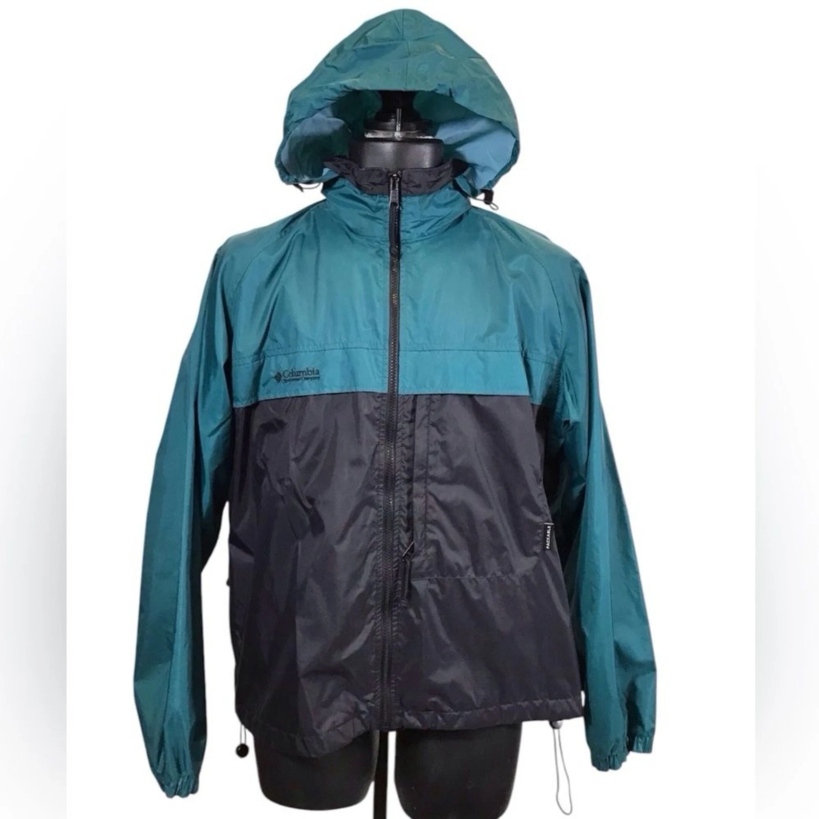 Vintage Columbia Mens Hooded Windbreaker Size M Oversized Colorblock Rain Jacket