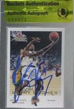 BAS 2000-01 Fleer Focus Larry Hughes #55 Beckett Auth Sticker Auto 3c7