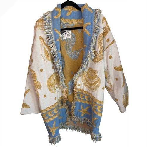 Bronco Billys Vintage Tapestry Jacket Seahorse Shell Fringe Cotton One Size USA