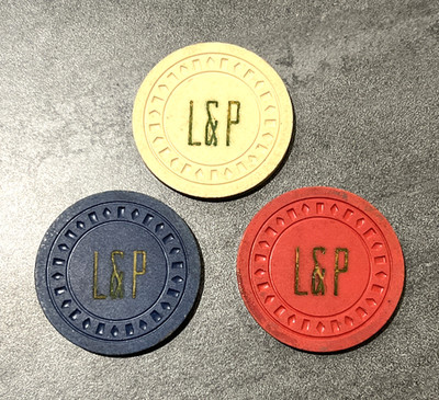 3 Vintage P&L / L&P Illegal Casino Chips Blue White & Red