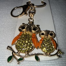 Double Orange Owls On A Limb Keychain