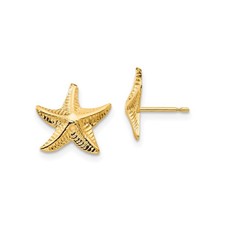 14k Yellow Gold Childrens Starfish Post Earrings