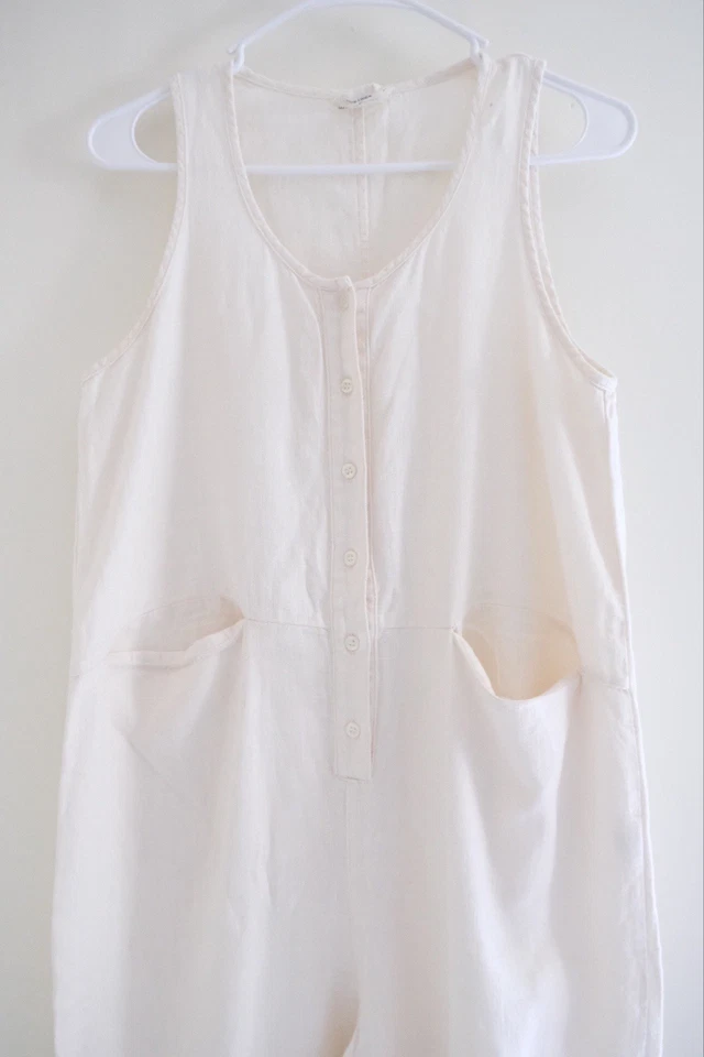 Beaton Linen Pocket Jumpsuit Womens M White Relaxed Boho Lagenlook Minimalist - Image 4 of 4