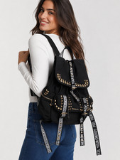 DESIGUAL rara borsa nera argento borchiata grande designer senti la tua energia zaino