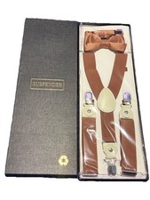 Brown Suspender and Bow Tie Set Adjustable Elastic Y-Back Formal
