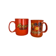 2 Reese's Coffee Mugs Large 28oz. & 16 Oz. Ceramic Orange Galerie Hersey Candy