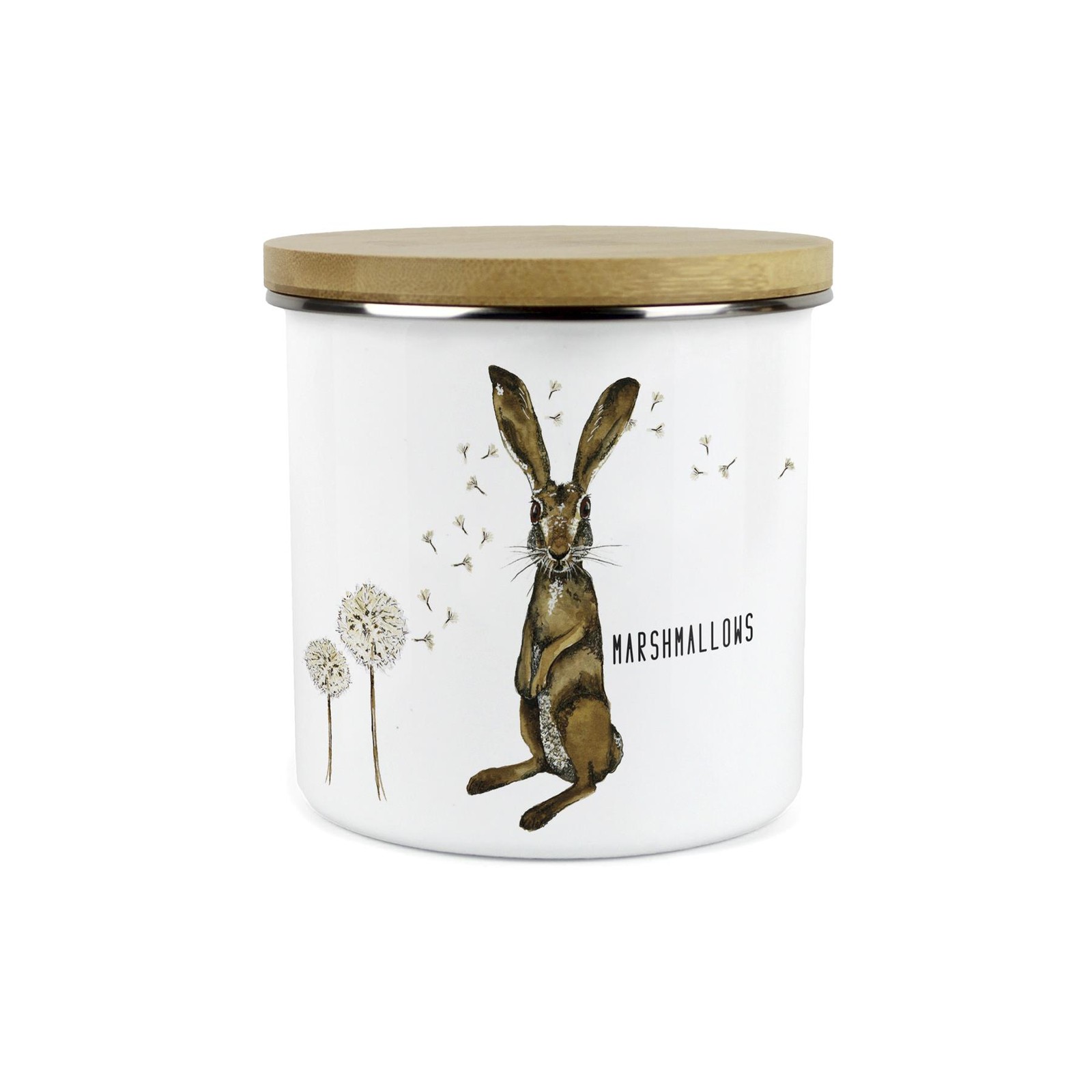Hares & Dandelions Marshmallows Canister - Kitchen Storage Enamel Container Gift