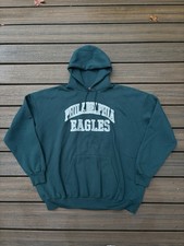 Vintage Philadelphia Eagles Spellout Hoodie Sweatshirt Green Mens 2XL