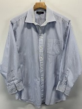 Vtg Christian Dior Monsieur Striped Shirt Men  s 16.5 33 Blue White FLAW Spread
