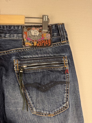 REPLAY ROGELYN Blue Denim Zip Beaded Pokets Button Fly Jeans W30 L32 - Picture 15 of 19