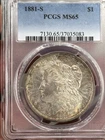 1881 S MORGAN SILVER DOLLAR PCGS MS65! SEMI PL! PHENOMENAL RAINBOW TONER!