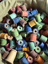 Basket Full of Wood Vintage Thread Spool (50+ Years Old)