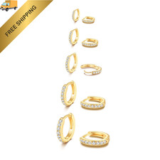 LYQIAN Dainty Tiny 14K Gold Huggie Hoop Earrings, 5 5mm6mm7mm8mm9mm, Clear