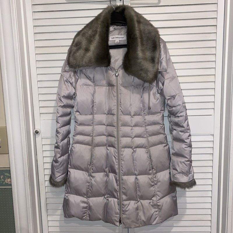 Liz Claiborne Grey/Silver Down Coat Sz M 8/10/12