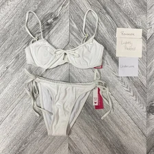 Xhilaration Women White 2Pc Juniors Shirred Underwire Side Tie High Leg Scoop S