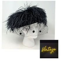 Vintage Whittall Shon Black Ostrich Hat Veil Feathers Derby Fascinator