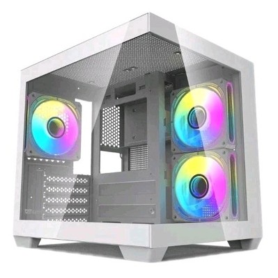 Darkflash C275P Gaming-PC-Gehäuse   mATX/ITX, doppelseitiges Hartglas, weiß