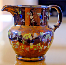 Antique Victorian Copper Lustre  Hand Painted Jugs x 3