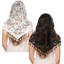 2 Pcs Mass Veil Triangle Mantilla Cathedral Head Covering, Veils for Church C...
