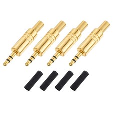 4Set 1/8" TRS Stereo Male Plug 3.5mm 3 Pole Alloy Smooth Housing Gold